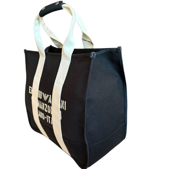 Armani Black Via Manzoni Black Fabric Tote Bag with removable pouch - Picture 4 of 13